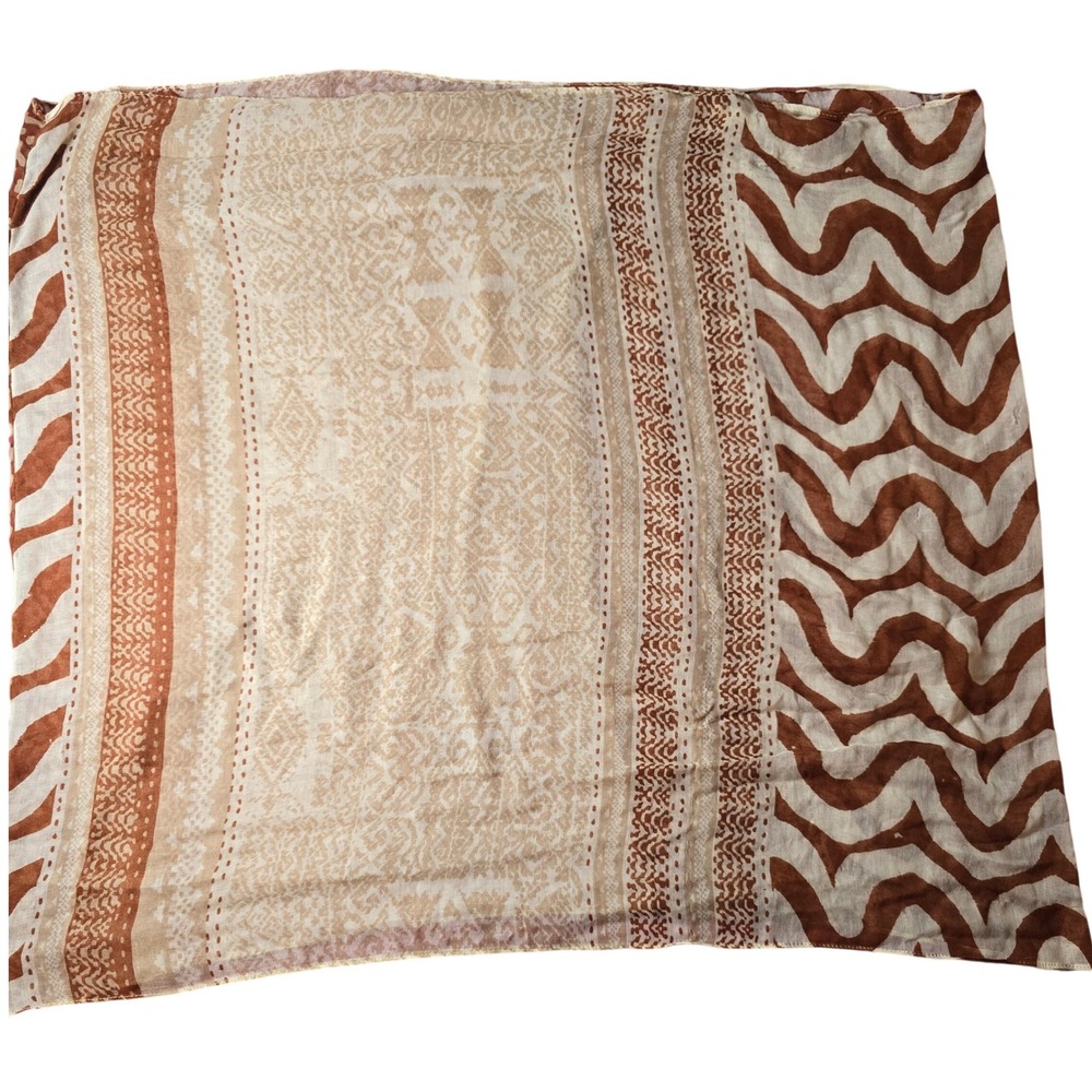 Infinity Scarf Brown Tan Cream wrap shawl Cover Up 35"x30" Lightweight Sheer